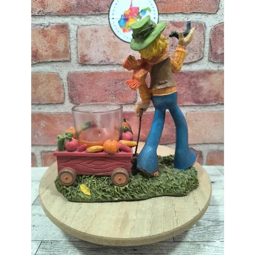 2011 Yankee Candle Scarecrow Hill Candle Holder Fall Pumpkins Retired W/ Candle